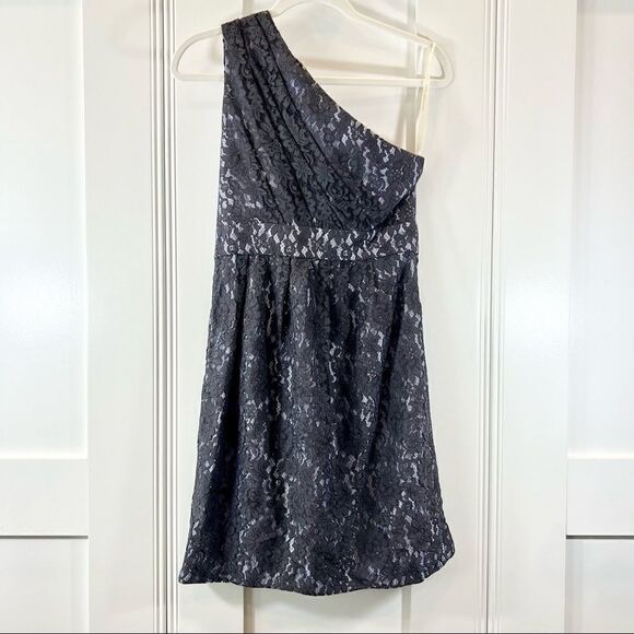 Shoshanna Anthro Dress Mini One Shoulder Lace Lavender Purple Size 6 - Picture 5 of 8